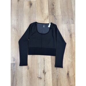 OFFLINE by Aerie Womens Black Seamless Ribbed Long‎ Sleeve Crop Top XL NWT